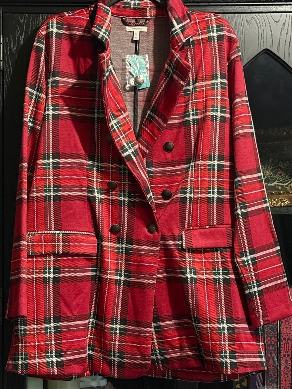 Maurices Red Plaid Double-Breasted Blazer